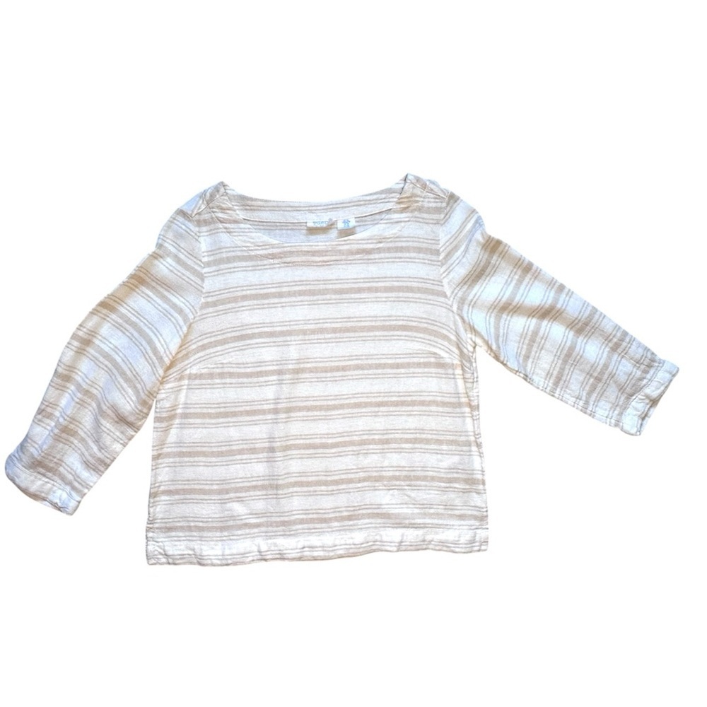 Sigrid Olson Linend Blend 3/4 Sleeve Striped Cream Blouse XS